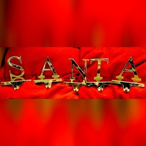 SANTA holiday Christmas stocking hooks for the mantle/shelf. Solid heavy brass!